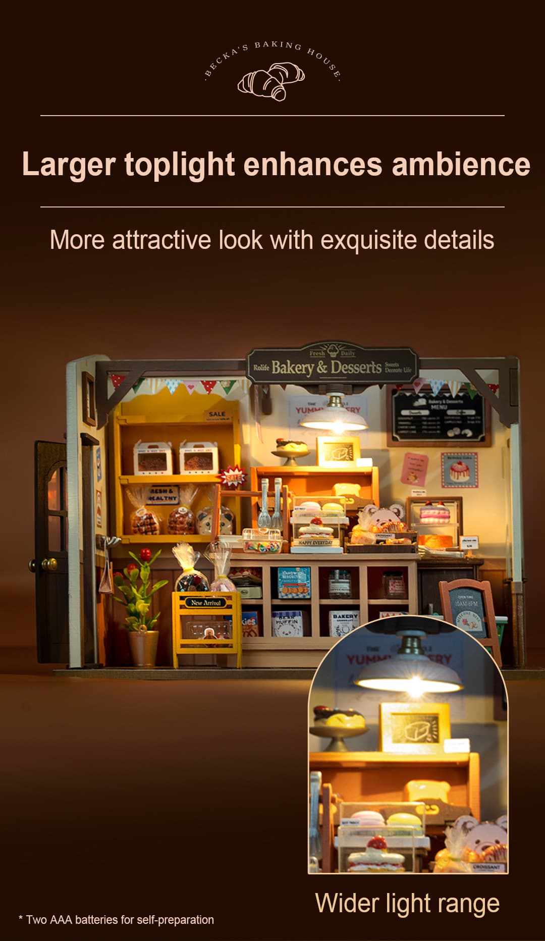 Rolife  Becka's Baking House Miniature House Kit DIY Mini Dollhouse with Accessories Tiny Store Making Kit with LED Light Hobby Birthday Gifts for Kids & Adults