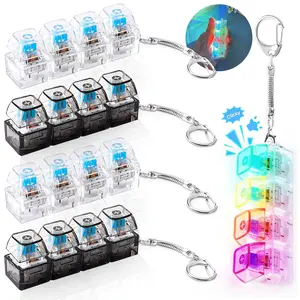 LED Keyboard Keychain, Fingertip Clicker Keychain with Decompression Button, Funny Stress Relief Fidget Toys for Kids and Adults, Portable Keychain with Glowing Crystal Keycaps and Transparent Design, Interesting Keyboard Decorations, Unisex Gifts