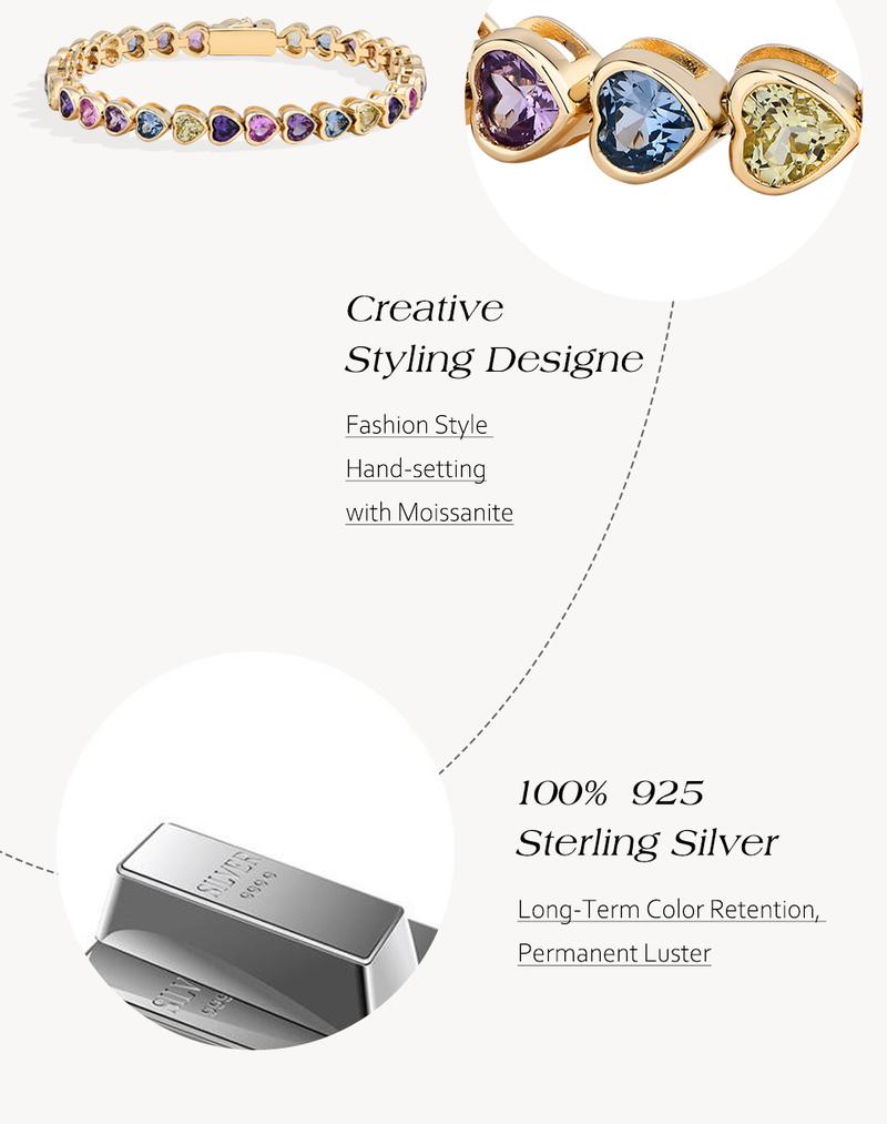 ATTAGEMS Heart-shape Lab-Created Sapphire Colorful Bracelet S925 Sterling Silver Zircon Bracelets For Women Engagement Party Jewelry Gift B050