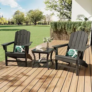 Adirondack Chair Set of 2 for Patio, HDPE Outdoor Lawn Chair with Wood Texture for Garden Backyard Deck Poolside Use
