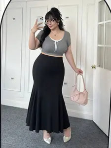 [SAJOON] Plus Size High Waist Mermaid Hem Skirt