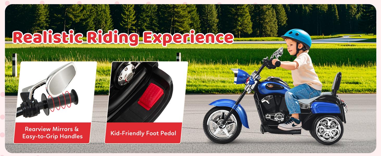 Costway Kids Motorcycle, 6V Battery Powered Ride on Chopper Motorcycle w/Horn, Headlight, 3-Wheel Stable Ride on Toys, Electric Toddler Motorcycle for Kids, Gift for Boys Girls,Christmas Festival Gift Black Friday Cyber Monday