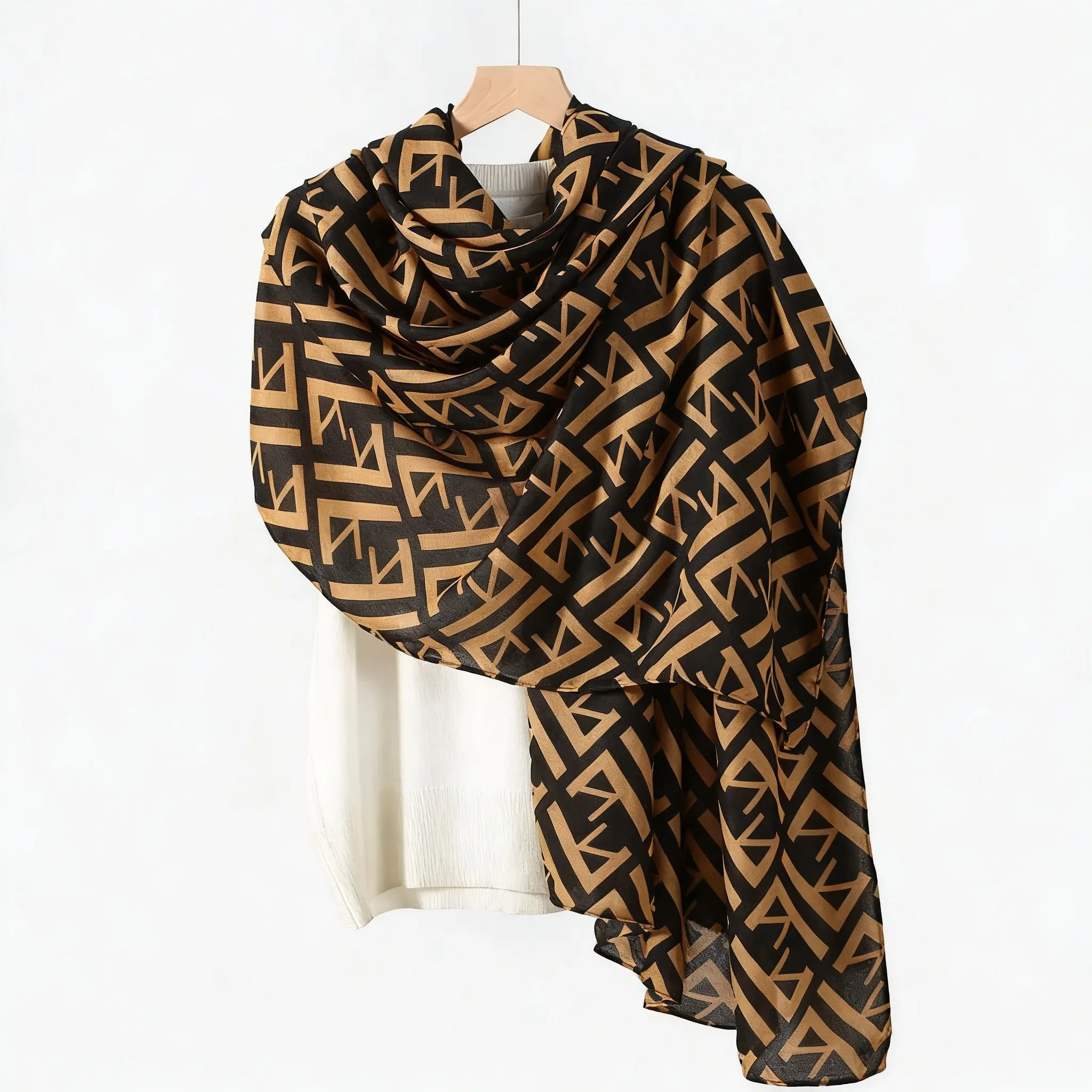 Women’s Lightweight Geometric Print Sports Towel Scarf - Soft Fabric, Versatile Styling, Elegant Neck Shawl, Casual Accessories for Women, Ideal for Work/Travel, All-Season Sports & Outdoor Use