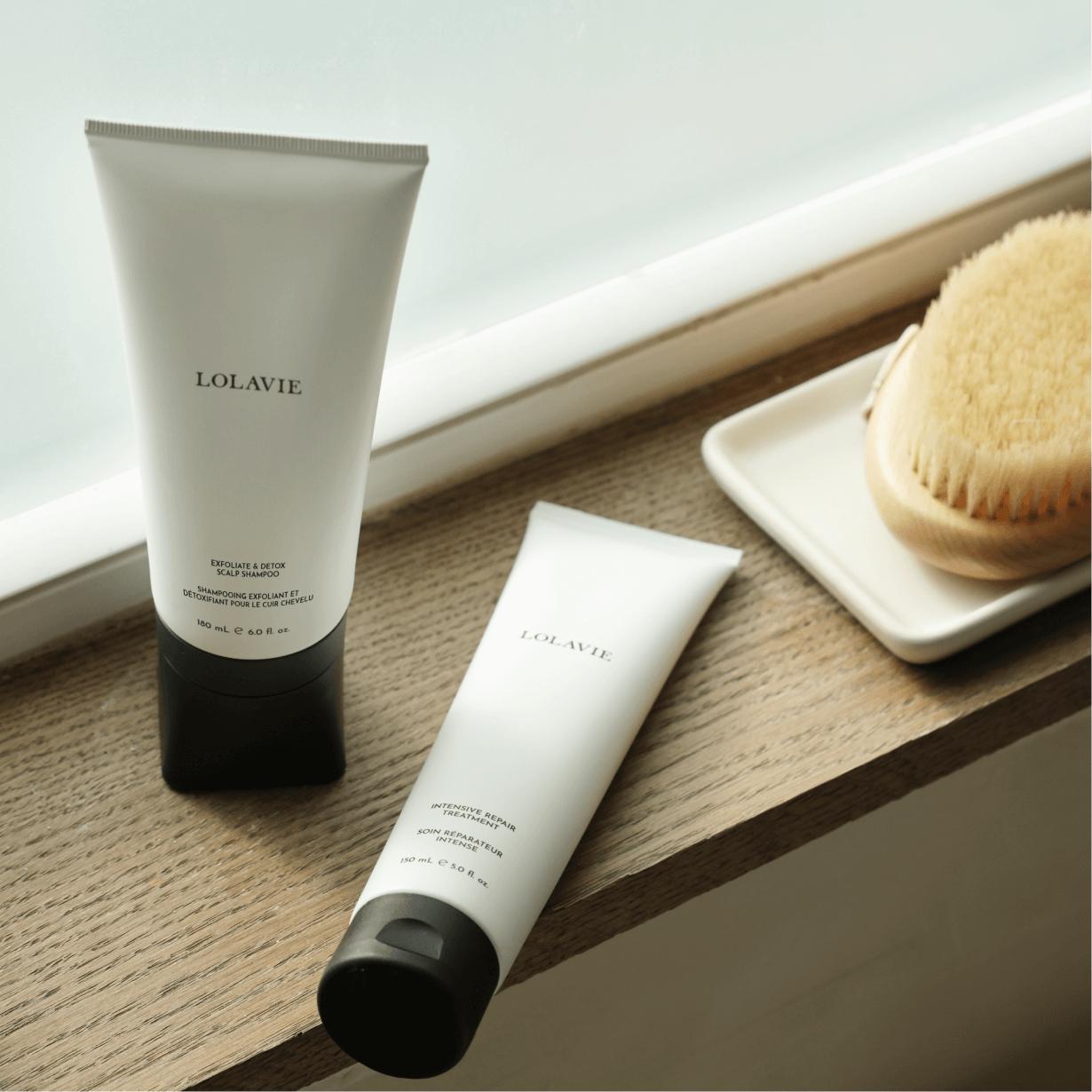 LOLAVIE Jen’s Sunday Reset Duo Haircare In-Shower Bundle - Sulfate-Free Charcoal Scalp Exfoliate & Detox Shampoo, Glycolic Natural Extracts Intensive Repair Conditioner