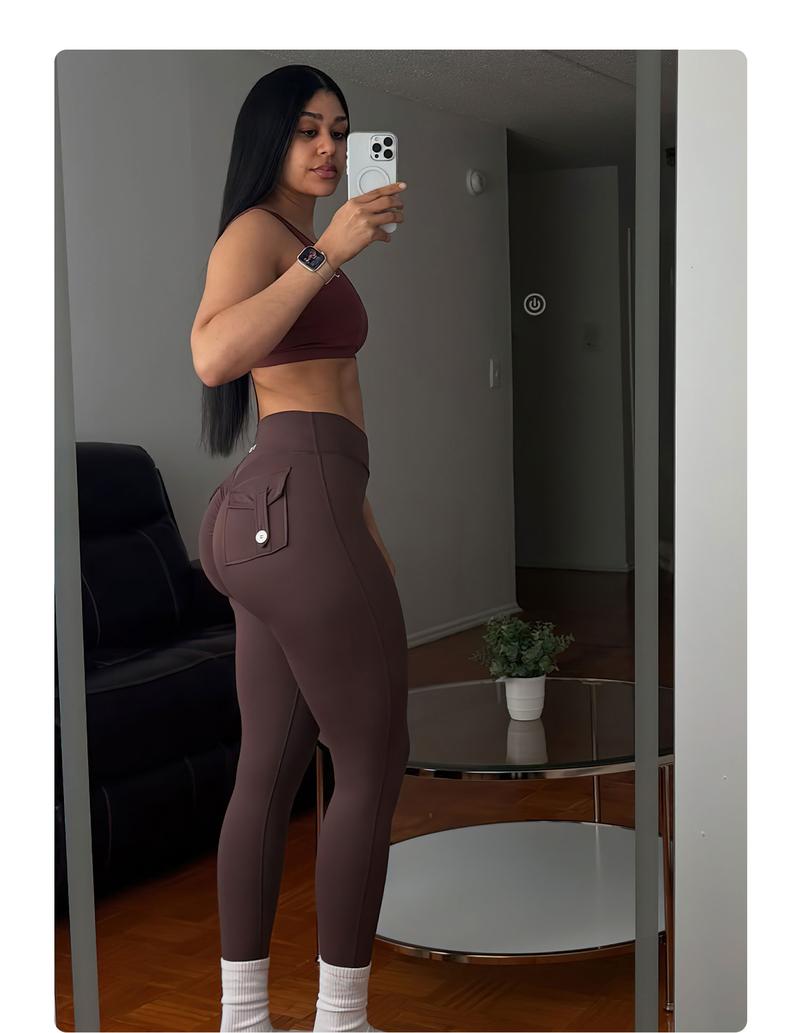 YEOREO CoreFlex Leggings with Pockets for Women Charm Scrunch Workout Leggings V Cross Waist Butt Lifting Gym Yoga Pants