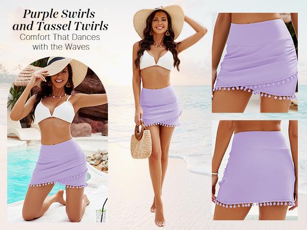 GRAPENT Women's Mid Waist Tassel Hem Swim Skirt Bikini Bottoms with Built-in Briefs Comfortable Elastic Waistband Soft Stretchy Fabric GRAPENT Women's Mid Waist Tassel Hem Swim Skirt Bikini Bottoms with Built-in Briefs Comfortable Elastic Waistband Soft Stretchy Fabric