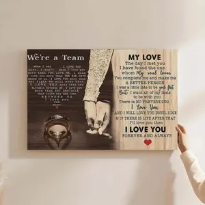 Romantic My Love Wedding Vows Quotes for Master Bedroom Living Room Anniversary Canvas Wall Art Framed Rustic Wood Style Romantic Couples Gift