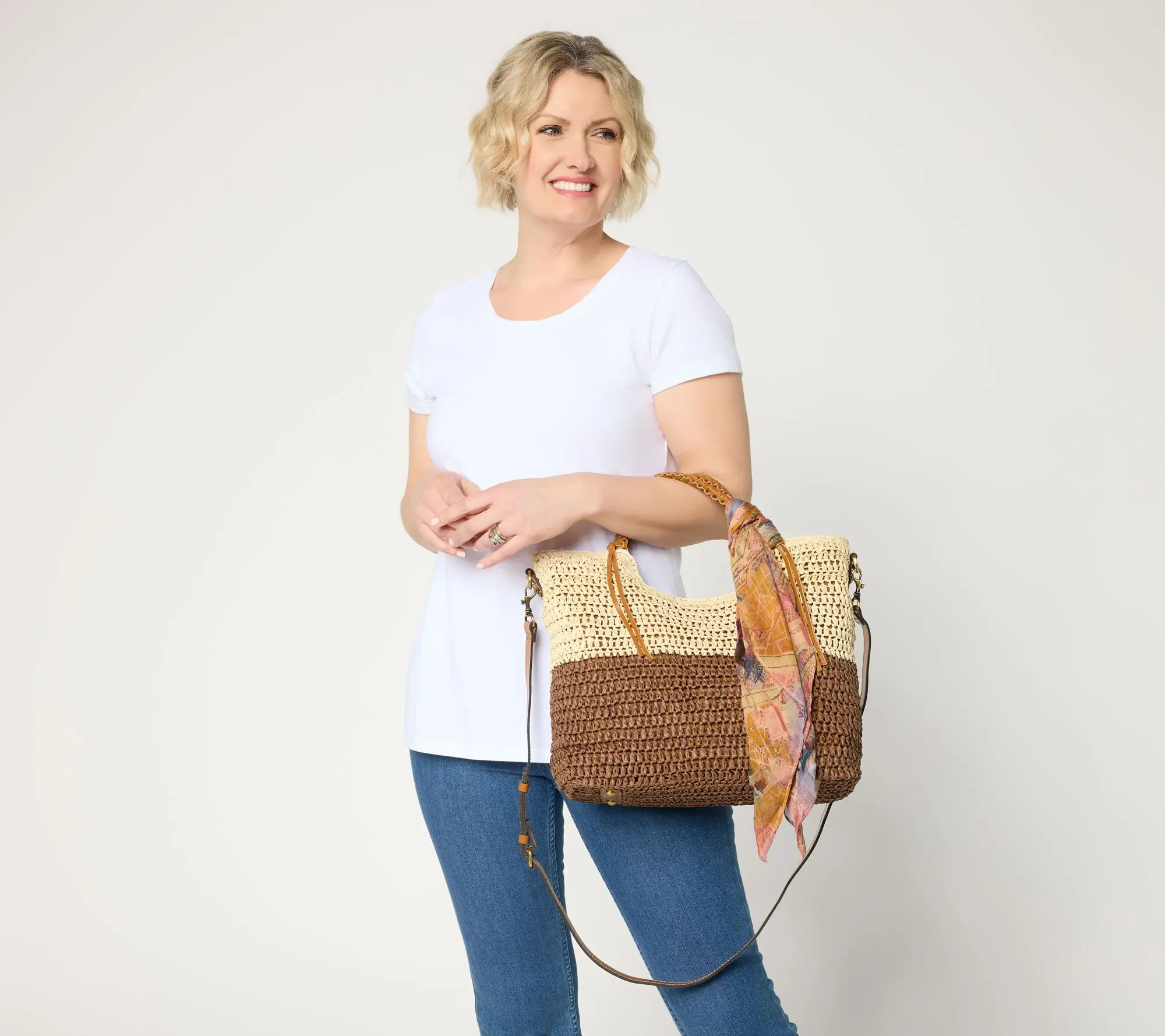 Patricia Nash Gabriella Raffia Tote with Scarf