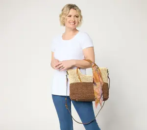 Patricia Nash Gabriella Raffia Tote with Scarf