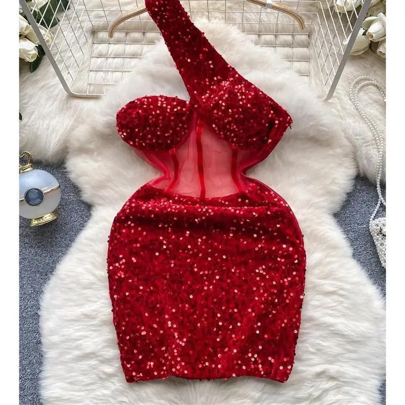 Autumn Bodycon Sexy Dress 2025 New Fashion Mesh Sequins Design Diagonal  Collar Sleeveless Women Transparent Midi Dress Casual Womenswear Formal  Basic - TikTok Shop