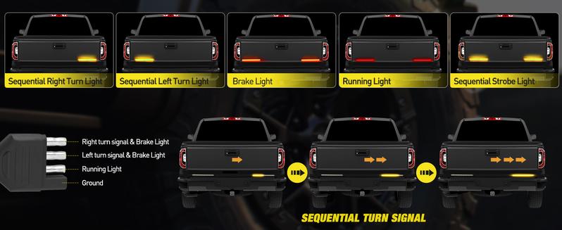 Nilight Truck Tailgate Light Strip 7 Inch Aluminum Frame Double Row 60 LED Red Running Brake Amber Sequential Turn Signals Strobe Lights Bar for Trailer Hitch Cargo Carrier Luggage Rack