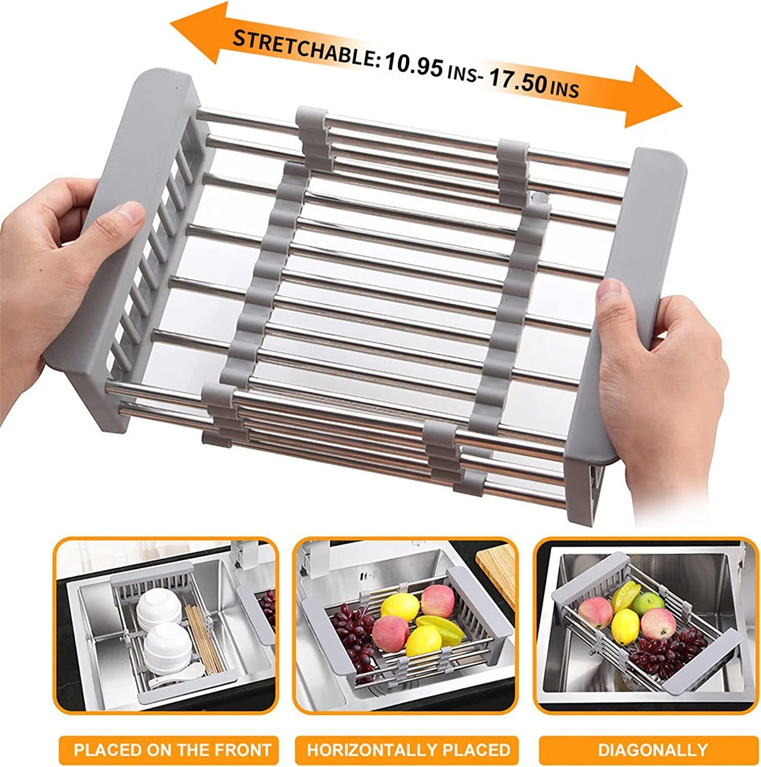 Extra-Large Rustproof Dish Drying Rack – Stainless Steel Over-Sink Drain Board with Cutlery Holder – Fits Most Sinks, Space-Saving & No Water Pooling