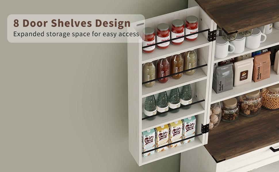 FUSOU 72'' Kitchen Storage Pantry Cabinet, Tall Storage Cabinet with 8 Door Shelves, 2 Cabinets and 1 Drawer, Freestanding Cupboard for Kitchen, Dining Room, Bathroom, Laundry, White