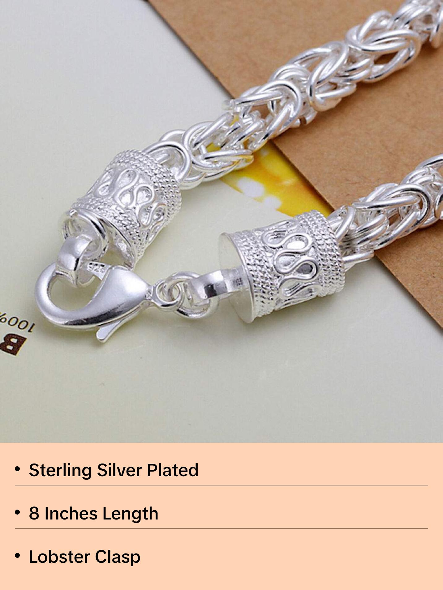 Unisex Sterling Silver Plated Link Chain 8 Inches Lobster Bracelet L59
