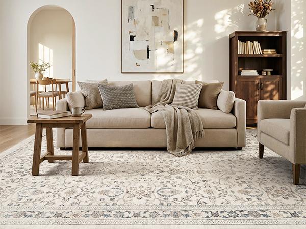 [NEW] MontVoo Elegant Distressed Area Rug for Living Room Decor, Machine Washable, Easy to clean & Ultra Soft, Vintage Home Decor, Bedroom Decor, Kitchen, Office Room & Kids' Room Rug, TikTok Shop Deals