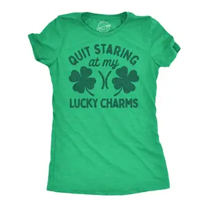 Womens Funny T Shirts Quit Staring At My Lucky Charms Sarcastic St Patricks Day Graphic Tee for Ladies Funny Womens T Shirts Cute Vintage Fashion Casual Ladies T-Shirt Gift Saint Patrick's Day Tops for Women Green -