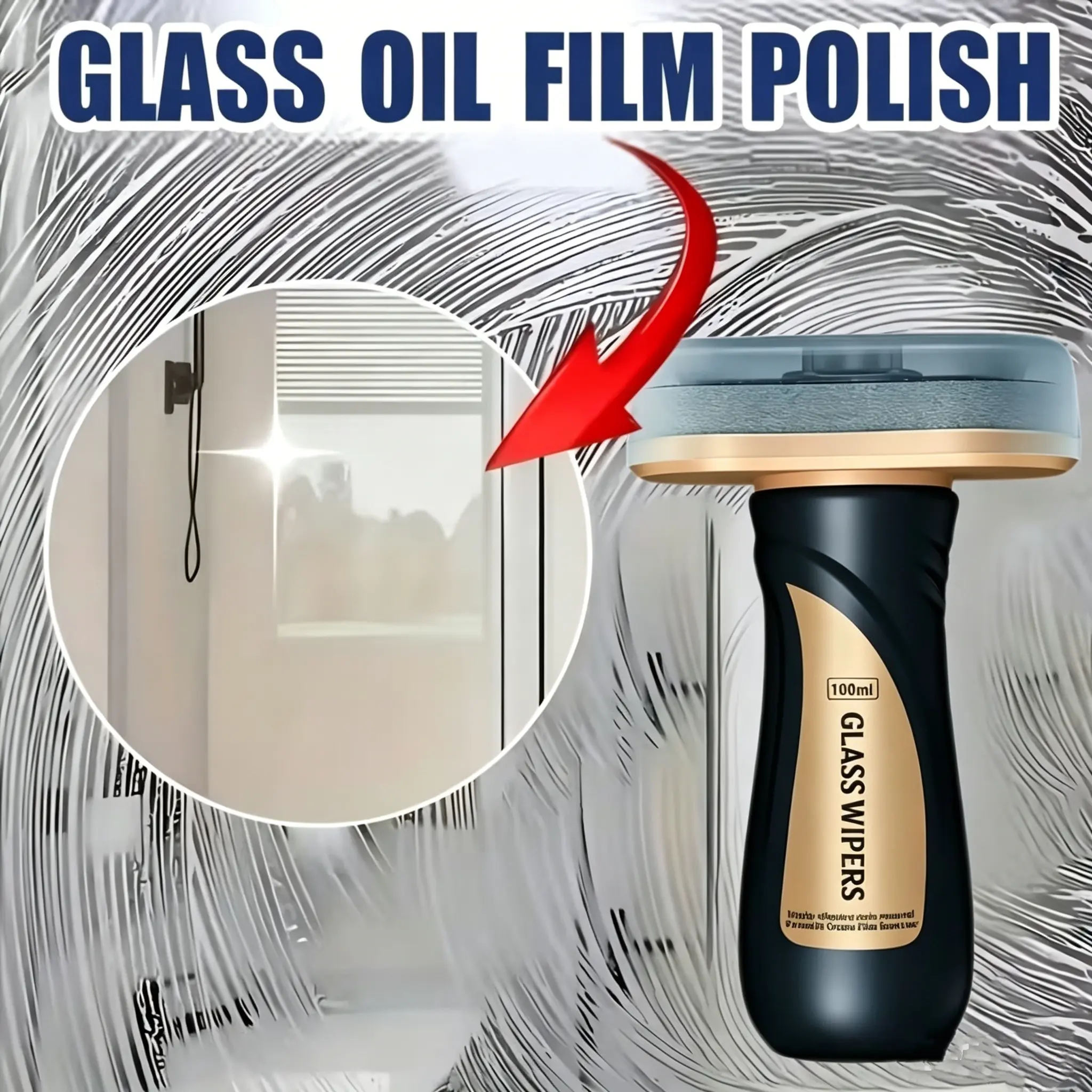 Handheld Glass Cleaner with Attached Sponge, Heavy Duty Removes Limescale, Soap Scum & Hard Water Stains, Streak-Free Crystal Clear Shine, Works for Shower Glass Doors, Bathroom Mirrors, Tiles & Car Windshields Windows