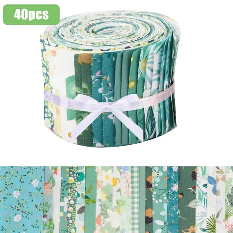 40 Pieces Durable Green Printed Cotton Fabric Bundle - 2.5x19.8 inch Vintage Precut Strips, Supplies for Patchwork, DIY Crafts, Home Decor for DIY Enthusiasts