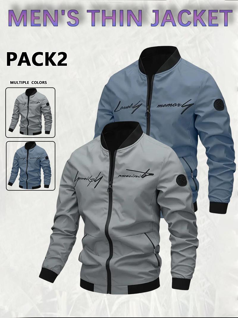 Men's Casual Windproof Jacket Outdoor Mountaineering Camping Polyester Personalized Letter Embroidered Pilot Jacket Beige Grey Qh Long Sleeve Zippers