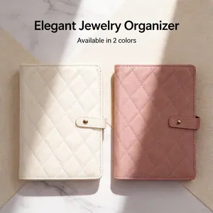 Orishe Travel Jewelry Organizer, Anti-Tarnish Quilted Jewelry Book for Earrings Necklaces Rings, Portable Loose-leaf Folder, Tangle-Free Gift for Her, Vintage Jewelry Case for Women, Clear Zipper Velvet Pouches for Traveling, Rings, Necklace, Earrings