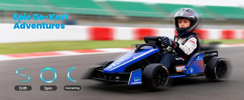 【Sophia & William】Kids 12V Electric Formula E Go Kart for Ages 3‑8 with Remote, 3 Speeds & Safety Belt, Outdoor Ride‑On Toy, Blue/Orange