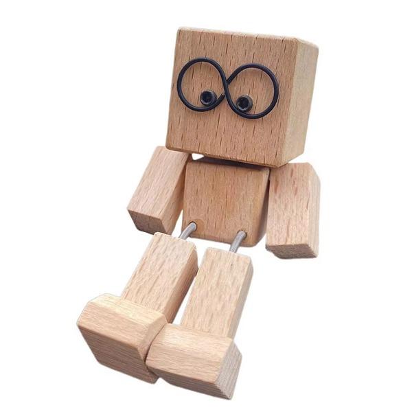 Wooden Creative Car Decoration Charming Rocking Man Mini Dashboard Bobblehead Toy with Leg Swinging Small Wooden Man for Car Accessories