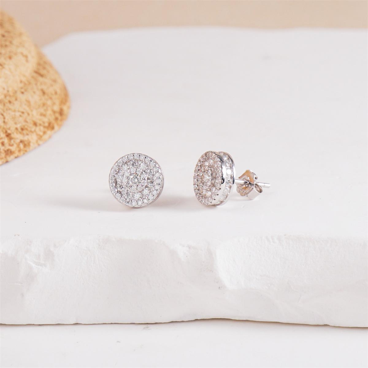 Delzzad 18K Gold-Plated Hip Hop Bling Out Circular Stud Earrings Round S925 VVS Synthetic Moissanite Stud Earrings Jewelry Perfect Birthday Mother’s Day Christmas Gift for Men Women Silver Earrings Golden Earrings Wedding Set