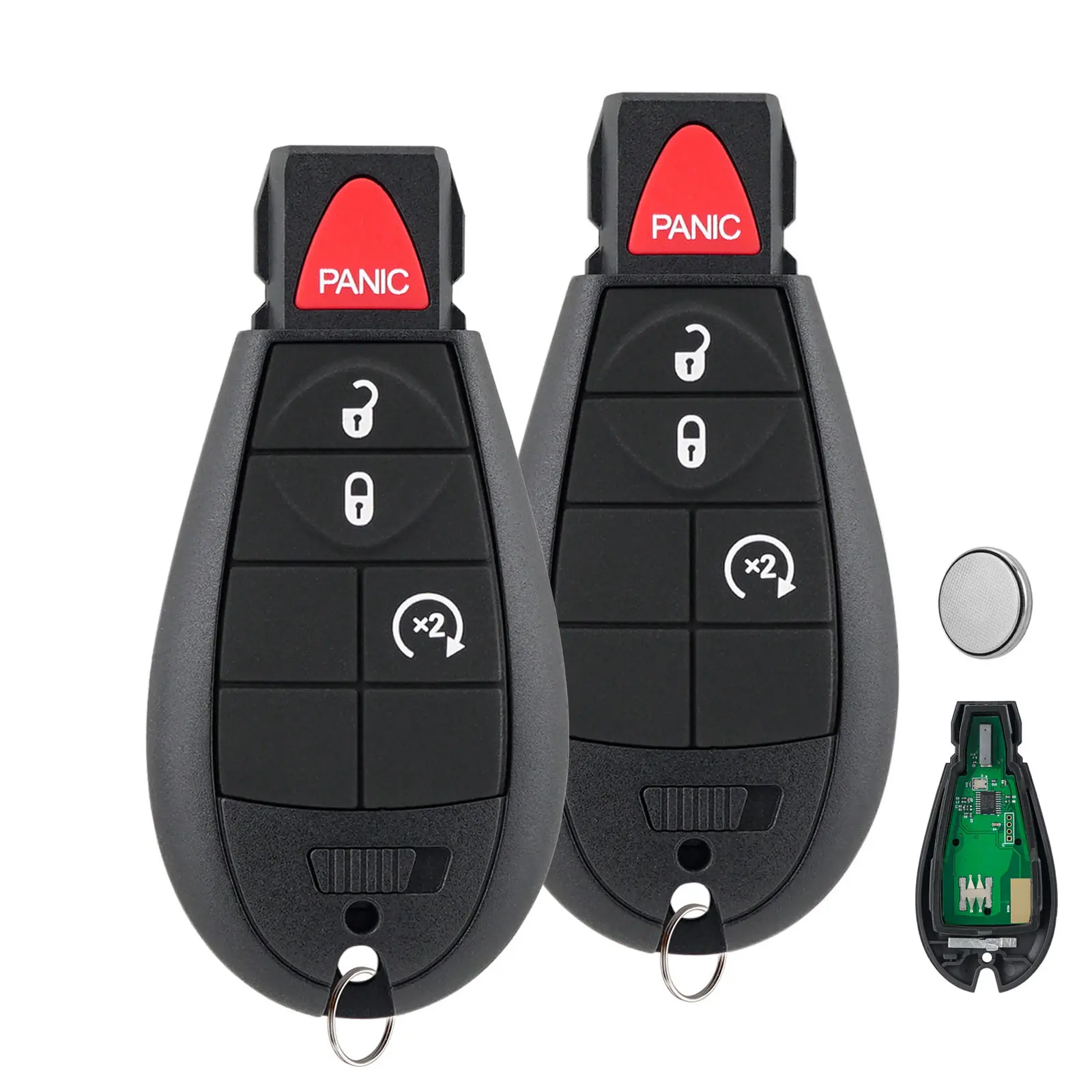 2x 4-Button Metal-Plastic Keyless Entry Remote Key Fob Replacement with Batteries - 433MHz, Lock/Unlock, Engine Start for 2008-2012 Dodge Ram 1500/2500/3500, Challenger, Charger, Durango & 2008-2017 Chrysler Town & Country Automotive Car Accessory, 2X Rem