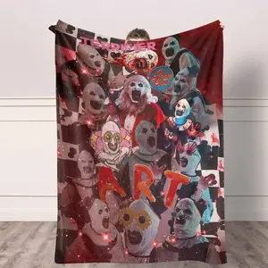 Terrifier Clown Flannel Blanket, Art The Clown Print, Soft and Warm, Lightweight, AntiFade, Perfect for Horror Movie Fanatics, Halloween Parties, Cosplay Events, Haunted Houses, Film Festivals, Sleepovers, or just Snuggling on the Couch for Movie Nights.
