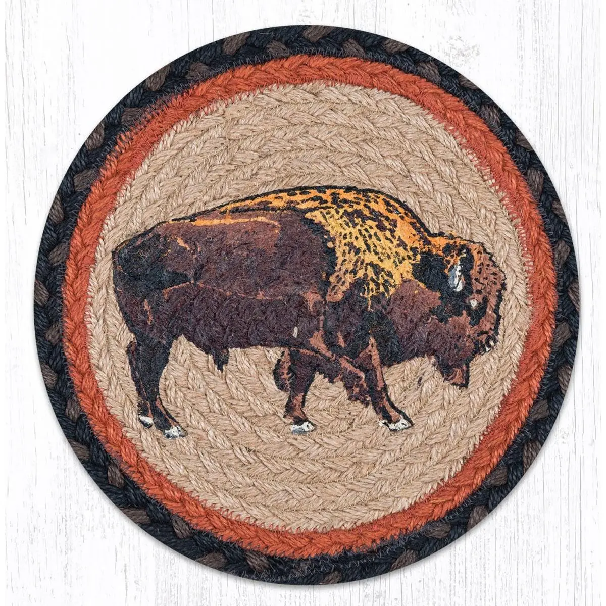 10 in. Round Shape 1-Piece Printed Buffalo Jute Trivet, Heatproof Household Textile for Household Use Heat Protection, One-Piece