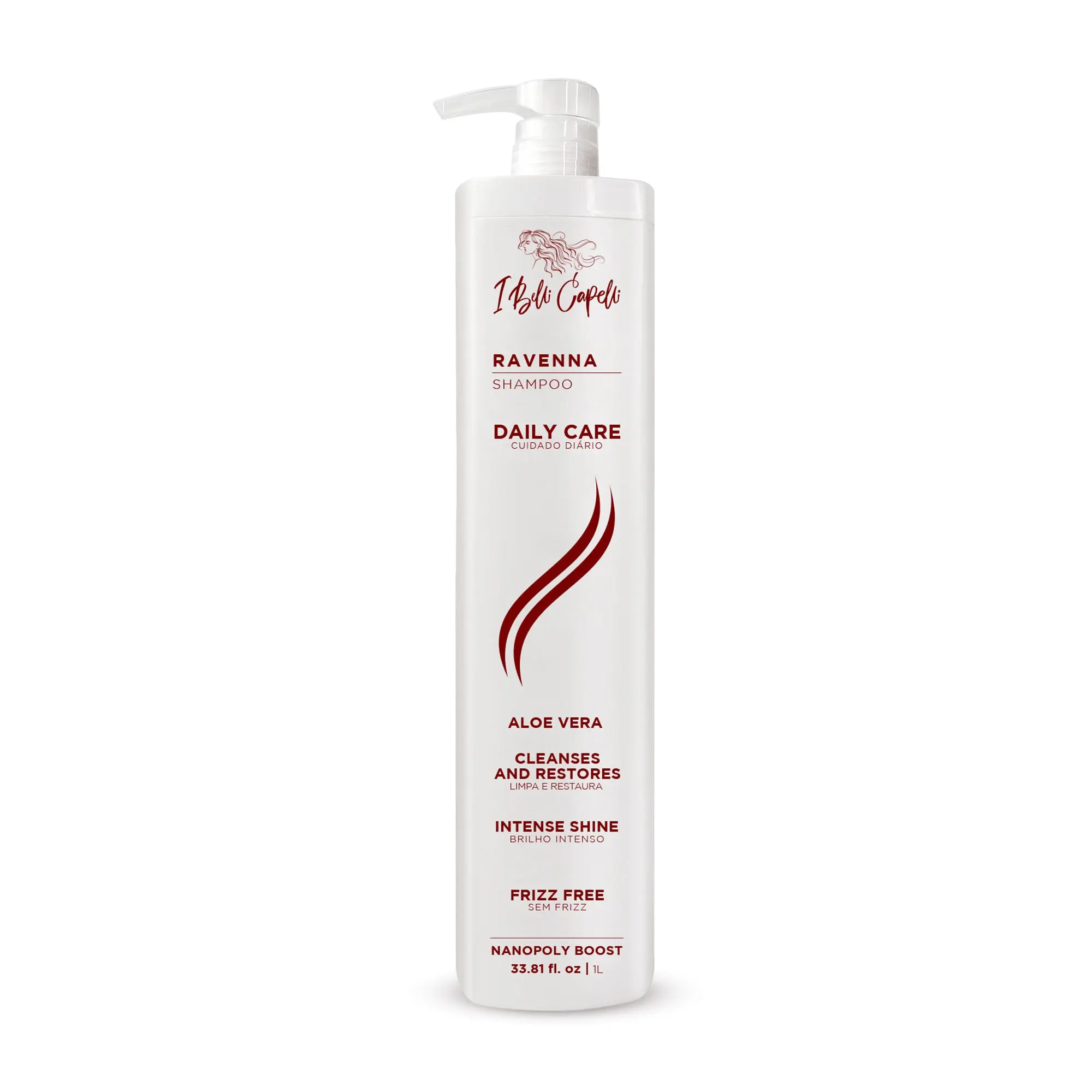I Belli Capelli Ravenna Anti-Frizz Daily Care Liquid Shampoo with Aloe Vera - Cruelty-Free, Textured/Curly/Wavy Normal Hair Care with Conditioner Properties, Supports Scalp Balance, Hydrates, Purifies, Prevents Loss, Glossy Finish, 33.8 fl.oz, Curly Hair,