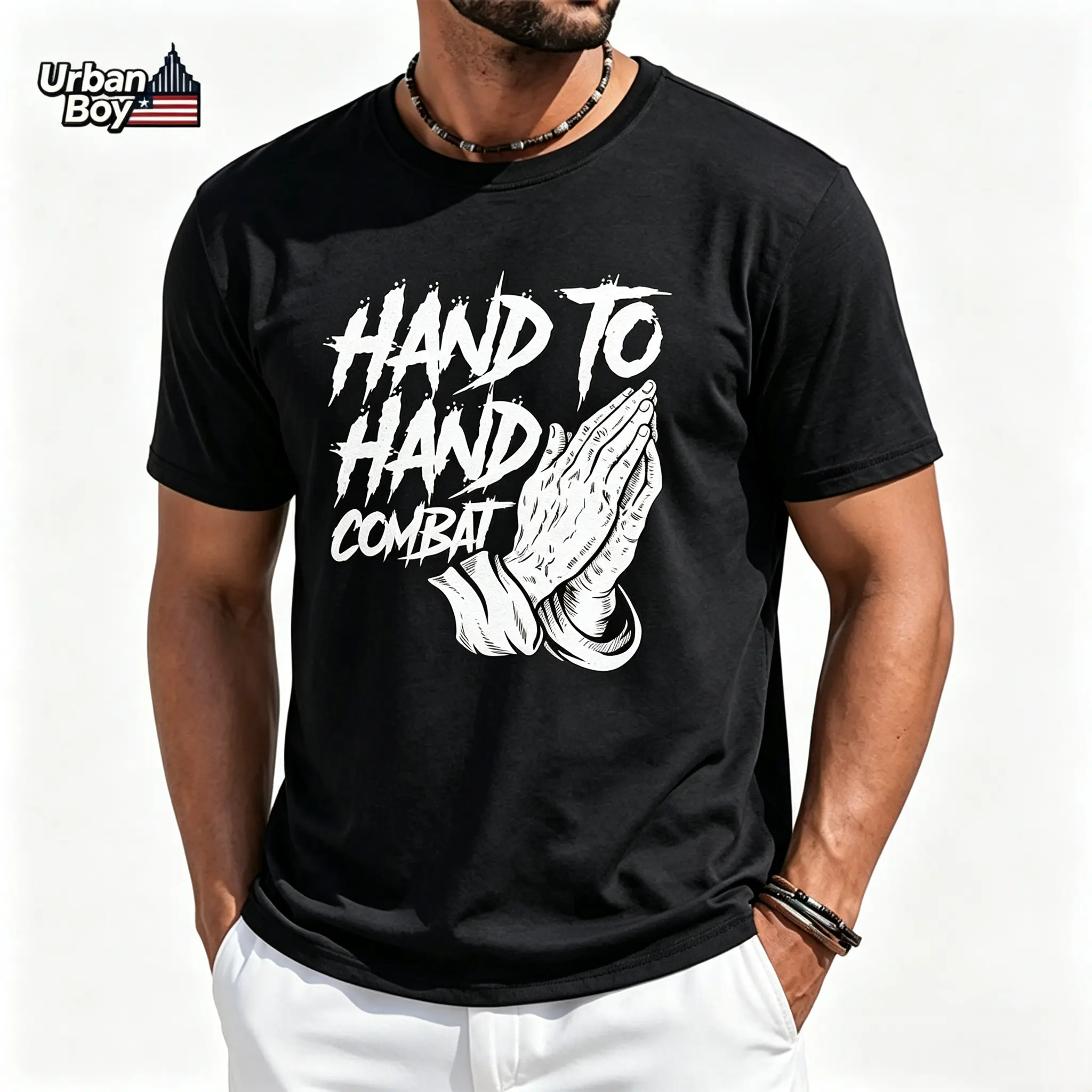 100% Cotton Hand to Hand Combat Graphic T-Shirt, Funny Praying Hands Wordplay Vintage Crew Neck Short Sleeve Casual Tee for Men and Women backtoschoolshopping