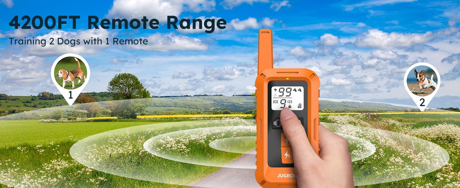 Jugbow Dog Collar - 4200FT Dog Collar with Remote, IPX8 Waterproof Electric Collar with 4 Training Modes, Security Lock, Rechargeable e-Collar-DT68