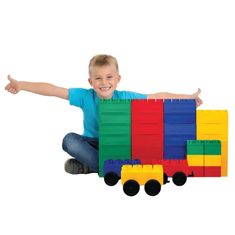 BiggoBlocks 36 PC Jumbo Construction Assembly Blocks Set with Wheels, for Boys/Girls Ages 4-8, Any Season Indoor/Outdoor Play, STEM Learning, Child Development, Classroom Use