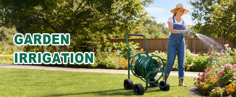 VINGLI Garden Hose Reel Cart, Lawn Water Planting Cart with Wheels, Heavy Duty Outdoor Yard Water Planting Truck Holds 250-Feet of 5/8-Inch Hose with Storage Basket for Patio Farm(Green)