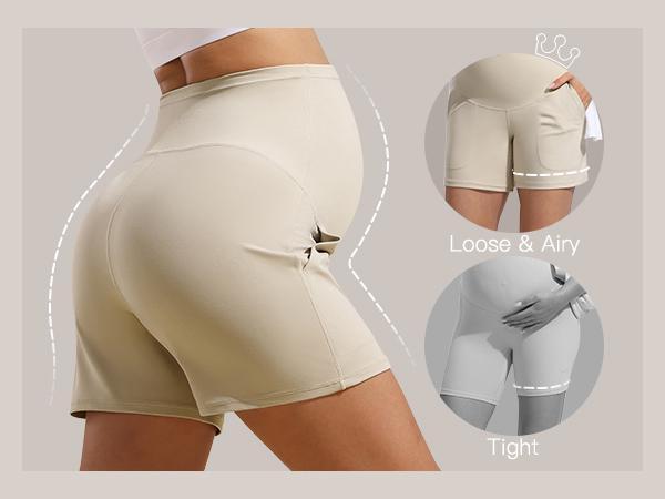 POSHDIVAH Women's Creamluxe Maternity Yoga Shorts with Pockets Pregnancy Workout Running Pants Clothes 6"/9"/12"