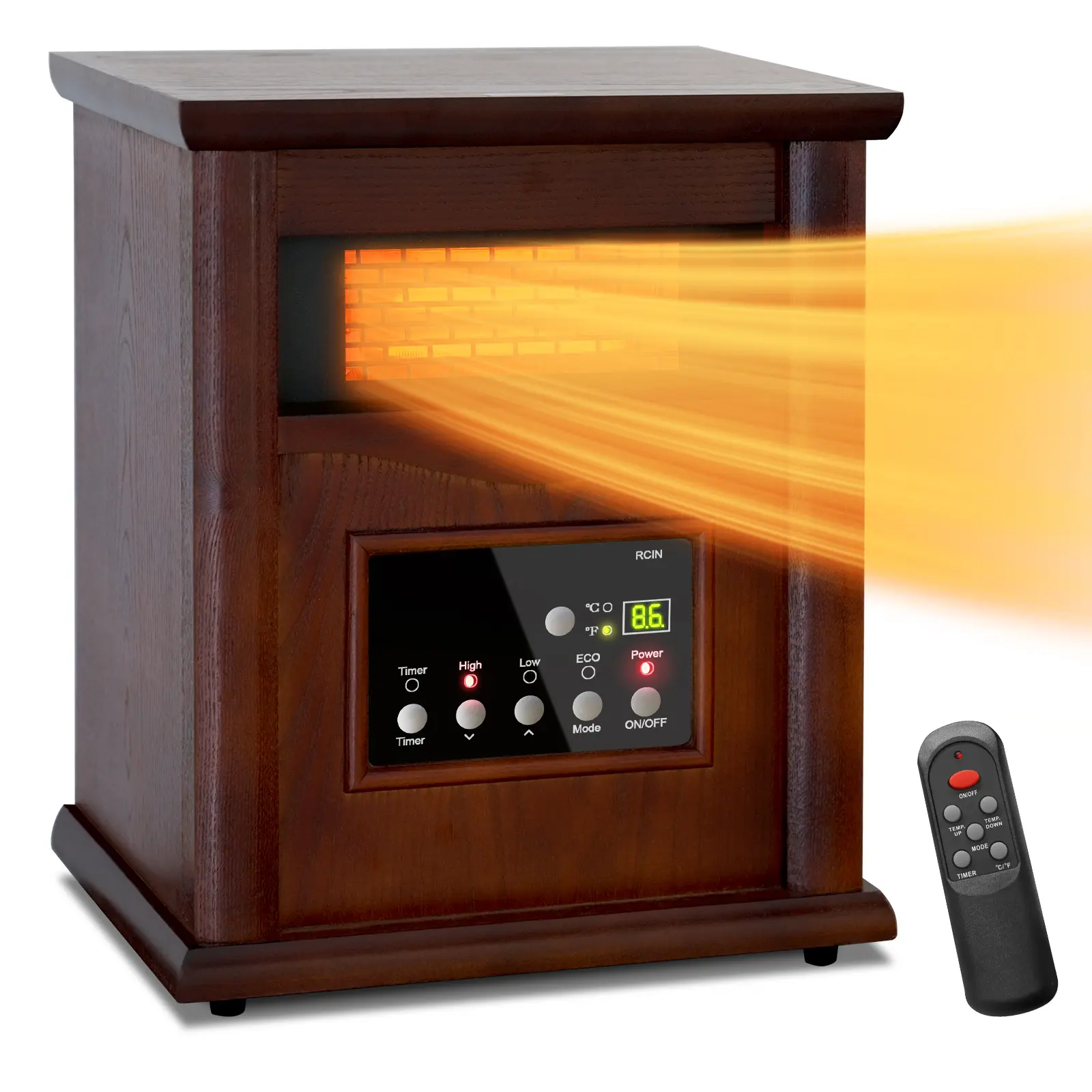 1500W Electric Infrared Space Heater, Quartz Heater for Indoor Use, Tip-Over & Overheat Protection with Remote, 3 Heat Settings for Large Room