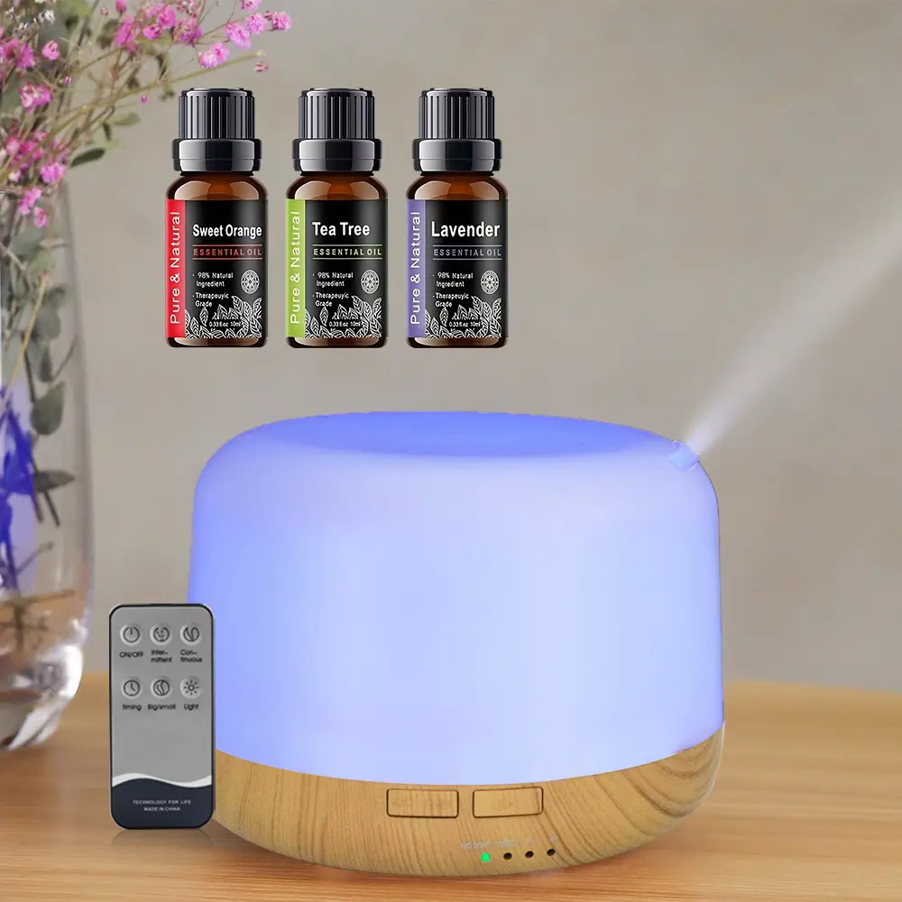 500ml Large Volume Portable Ultrasonic Humidifier - Quiet Filterless Plastic Cool Mist Aroma Diffuser, Baby-Safe PP Material, USB Port, Remote Control, Color Changing Lights, 12+ Hours Operation, 3 Essential Oils Gift Set for Home, Mother’s Day, Valentine
