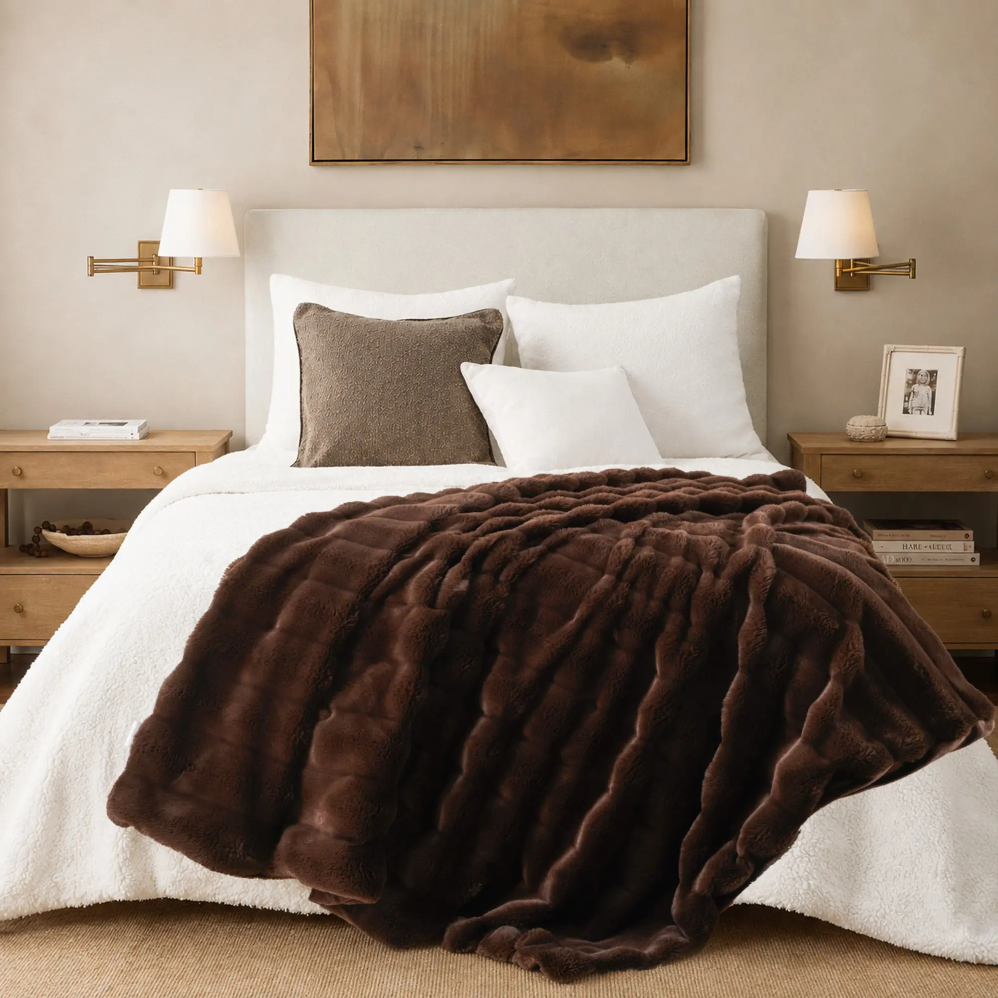 Battilo | Plain Puffy Faux Rabbit Fur Blanket - Super Soft Mink Textile Throw, 50x60 in, Cozy Setup Decor, Bedside Snuggle Accessory, Aesthetic Room Plush, Puffy Texture All-Season Gift