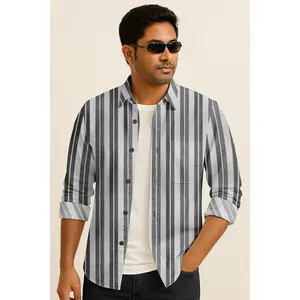 Vertical Striped Long Sleeve Button Down Shirt – Lightweight Cotton Casual Dress Shirt