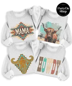 Vintage Western Sweatshirt Retro Cowboy Boho Pullover Howdy Mama Southwestern  Sweatshirt Cow Country Cow Steer Sweater Casual Crewneck Womenswear Top