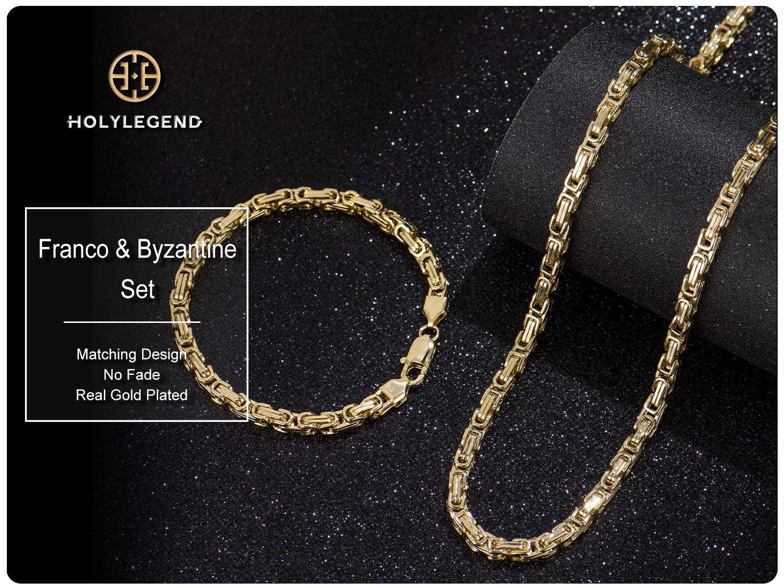 Holylegend 14K Real Gold Plated Franco & Byzantine Necklace & Bracelet Set,Jewelry Set– 5.5mm, 24 Inch, 3D Elegant, Simple & Versatile