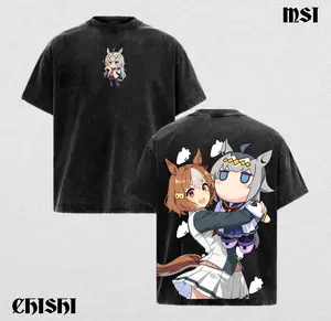 Special Week & Oguri Cap x Uma Musume – Racing Duo Graphic Tee featuring Bold Back Art & Washed Oversized Fit for Otaku Merch Cotton Menswear