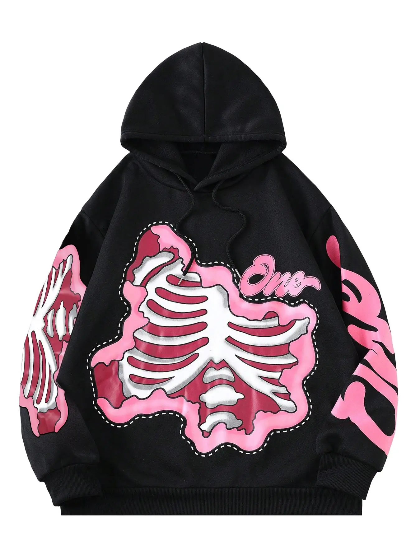 Women's Skeleton Print Drop Shoulder Hoodie, Gothic Rock Hoodie, Fashion Casual Drawstring Hooded Sweatshirt for Daily Holiday Outdoor Wear, Women Clothing for Fall & Winter, Hoodie Print Hoodies, Drawstring Hoodie Top