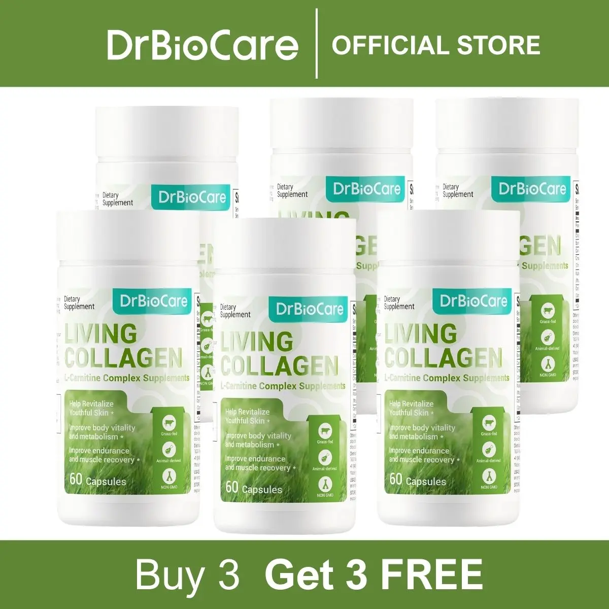 collagen l carnitine B3G3 FREE 】DrBioCare Living Collagen L-Carnitine Complex Supplement, Non-GMO, Grass Fed Bovine Collagen Peptides, Bovine colostrum, Cinnamon extract, Mulberry leaf extract