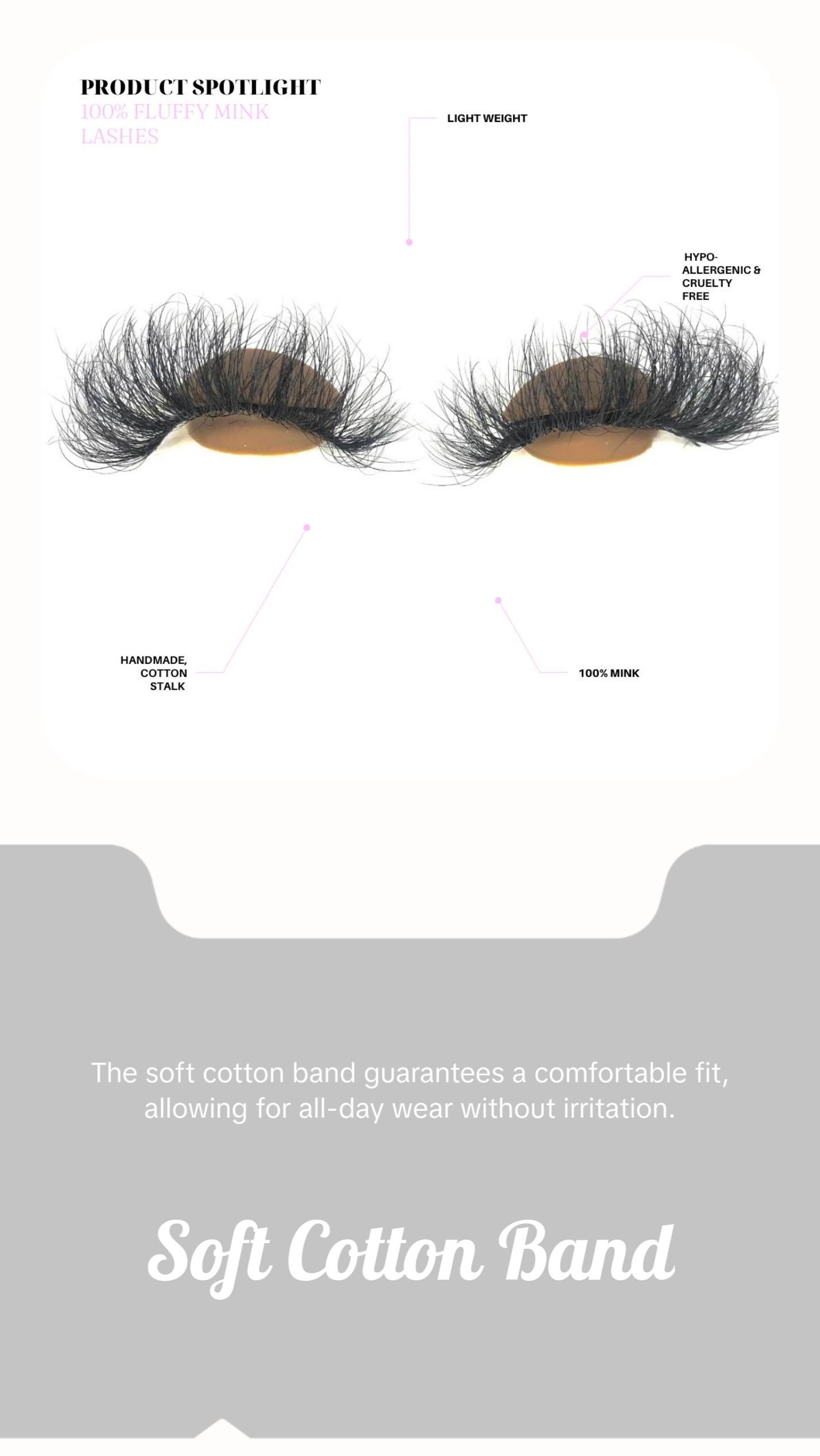 Caribbean Fluffy Mink EyeLashes - 15-25mm Soft Cotton Band with Reusable Hard Case & 2 Lash Brushes for Fluffy and Fresh Look Makeup Cosmetic