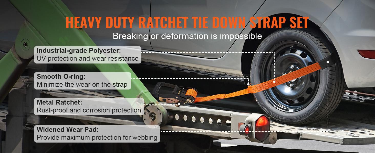 VEVOR Ratchet Tie Down Straps 4-Pack Kit, TikTokShopBlackFriday, 2" x 120" Tire Straps, 5512 LBS Working Load, 11023 LBS Breaking Strength, Car Tie Down Straps with Snap Hooks for Passenger Car, Truck, Trailer VEVOR Ratchet Tie Down Straps 4-Pack Kit, TikTokShopBlackFriday, 2" x 120" Tire Straps, 5512 LBS Working Load, 11023 LBS Breaking Strength, Car Tie Down Straps with Snap Hooks for Passenger Car, Truck, Trailer