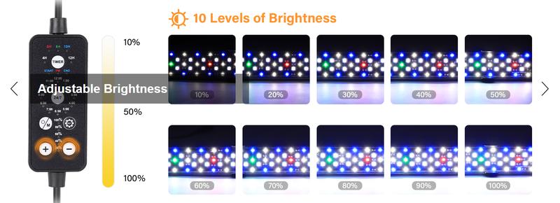hygger Submersible LED Aquarium Light,  24/7 Mode Fish Tank Light with 5 Rows Beads, with Timer 9 Colors and Adjustable Brightness, Full Spectrum IP68 Waterproof Light for Fish Tank 8-54in