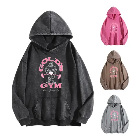 Holafish GYM Print Acid Wash Hoodie Essential For Fitness Enthusiasts Vintage 2025 Sweatshirt Oversized Loose Fit Winter Warm Streetwear Casual Tunic graphic