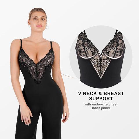 Popilush The Shapewear Jumpsuit Lace Wide-Leg Shapewear Slip Jumpsuits Basic Womenswear Comfort